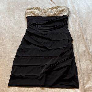 Corporate Goth Strapless Black and Cream Lace Dress